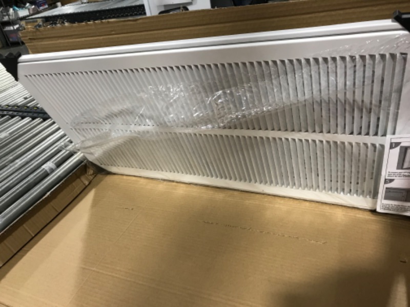Photo 2 of 14" X 30" Steel Return Air Filter Grille for 1" Filter - Easy Plastic Tabs for Removable Face/Door - HVAC DUCT COVER - Flat Stamped Face -White [Outer Dimensions: 15.75w X 31.75h]
