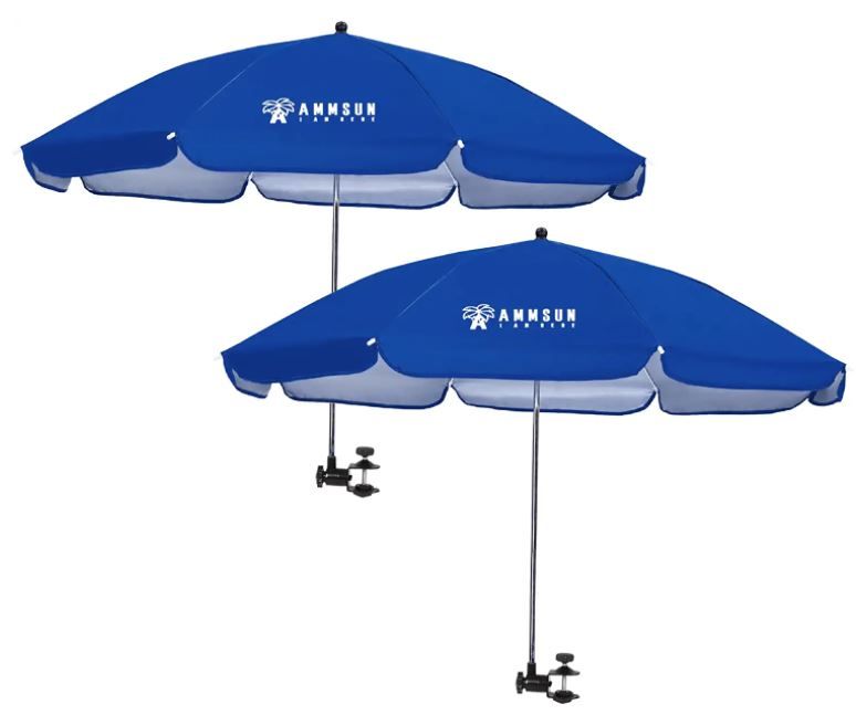 Photo 1 of AMMSUN 2 PACK Chair Umbrella with Clamp 43 inches UPF 50+,Portable Clamp on Patio Chair,Beach Chair,Stroller,Sport chair,Wheelchair and Wagon,Blue,2 Pack
