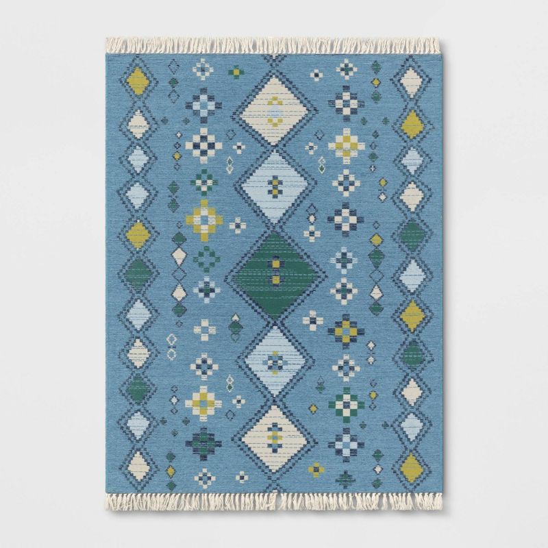 Photo 1 of 5' X 7' Bright Moroccan Tapestry Woven Outdoor Rug Indigo - Opalhouse
