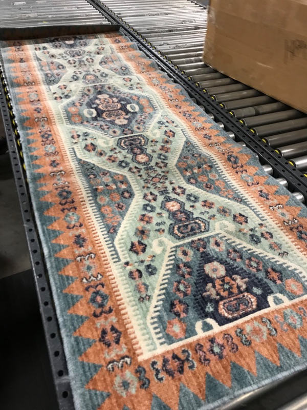 Photo 2 of 2'3x7' Buttercup Diamond Vintage Persian Style Woven Runner Rug Blue - Opalhouse
