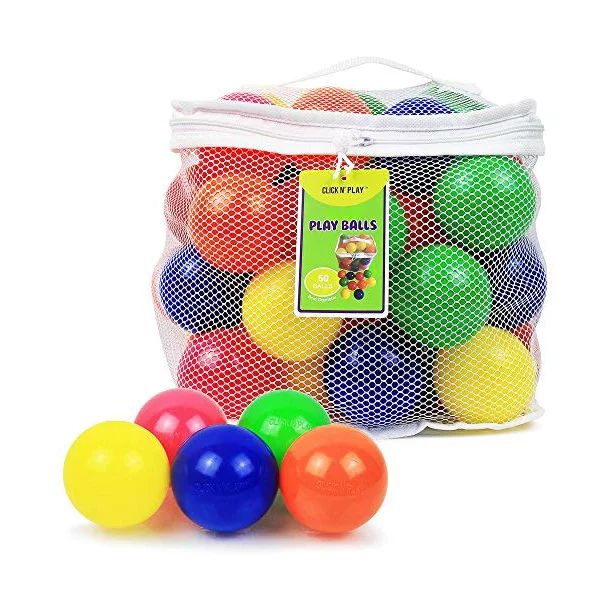 Photo 1 of Click N' Play Ball Pit Balls Pack of 50 | Phthalate Free & BPA Free | Crush Proof Plastic Ball | 6 Bright Colors in Reusable and Durable Storage Mesh Bag with Zipper
