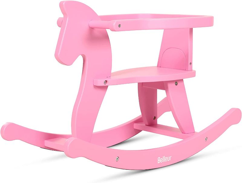 Photo 1 of Belleur Wooden Rocking Horse for Baby, Toddler Wood Ride-on Toys for 1-3 Year Old, Boys & Girls Rocking Animal for Indoor & Outdoor Activities, Birthday Pink
