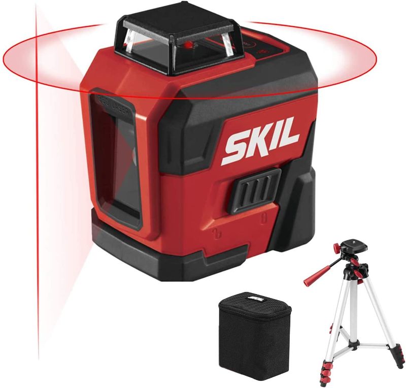 Photo 1 of SKIL 65ft. 360° Red Self-Leveling Cross Line Laser Level with Horizontal and Vertical Lines Rechargeable Lithium Battery with USB Charging Port, Compact Tripod & Carry Bag Included - LL932201
