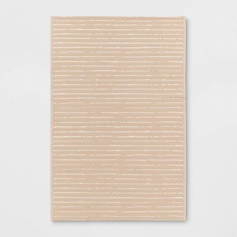 Photo 1 of 4' x 6' Striped Indoor/Outdoor Rug Tan/White - Room Essentials™

