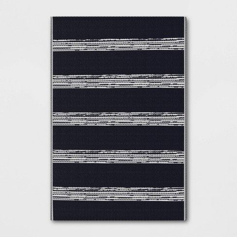 Photo 1 of 4' x 6' Outdoor Rug Dark Navy Stripe - Room Essentials™