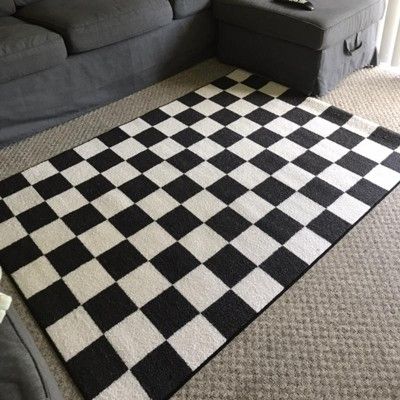 Photo 1 of 4'x5'5" Small Checker Rug Charcoal And Ivory