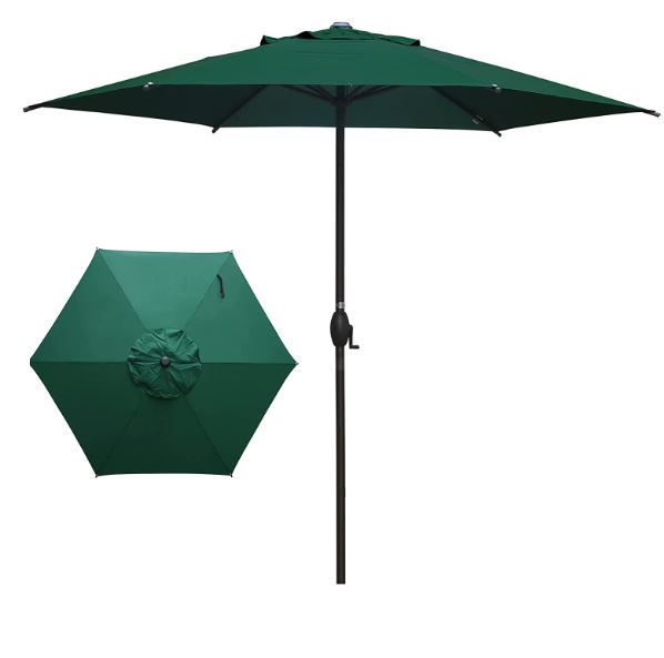 Photo 1 of Abba Patio 9ft Patio Umbrella Outdoor Umbrella Patio Market Table Umbrella with Push Button Tilt and Crank for Garden, Lawn, Deck, Backyard & Pool, Dark Green
