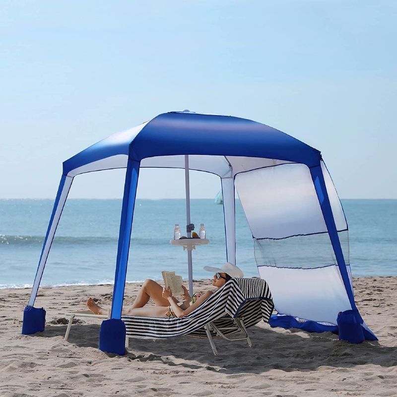 Photo 1 of AMMSUN Beach Cabana,6.2'×6.2' Beach Canopy,Easy Set up and Take Down,Cool Cabana Beach Tent with Sand Pockets,Instant Sun Shelter with Privacy Sunwall,Blue/White
