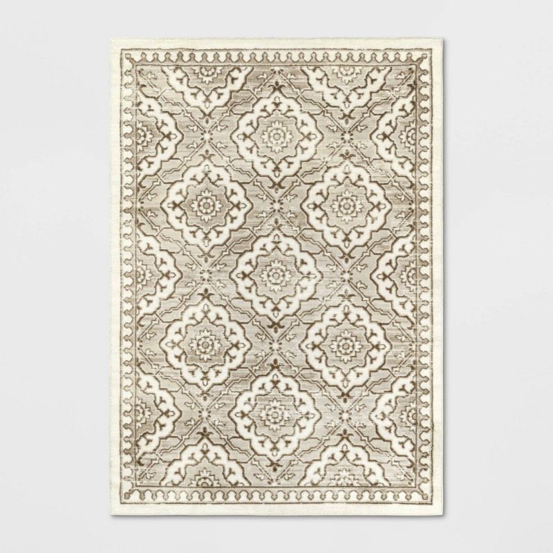 Photo 1 of 5'x7' Kenbridge Persian Style Border Tile Print Mushroom Rug Beige - Threshold
