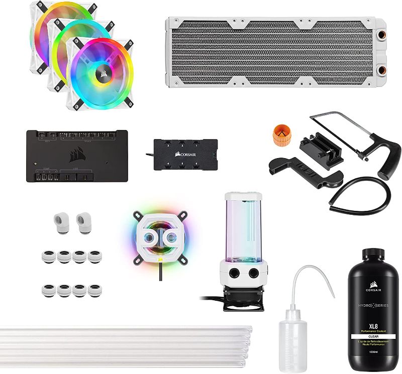 Photo 1 of Corsair Hydro X Series iCUE XH305i RGB PRO Custom Cooling Kit (Hardline CPU Cooling Loop, CPU Water Block, D5 Pump/Reservoir Combo, Radiator, 3x RGB Fans, iCUE Software Control) White
