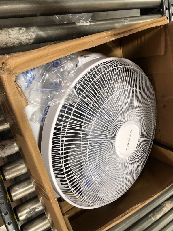 Photo 1 of Amazon Basics Oscillating Dual Blade Standing Pedestal Fan with Remote - Quiet DC Motor, 16-Inch