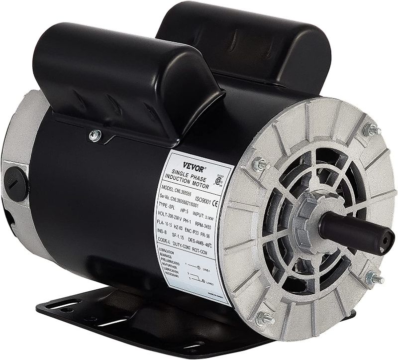 Photo 1 of VEVOR Air Compressor Electric Motor, 5 HP SPL 3450 RPM, 208-230 Volt 3.1 KW Single Phase, 56 Frame 5/8" Keyed Shaft 60 Hz, Commercial-Duty CCW Rotation, 1.88" Shaft Length NEMA for Air Compressors
