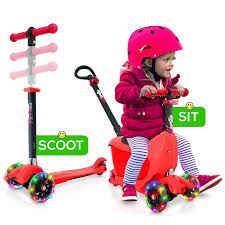 Photo 1 of Hurtle ScootKid 3 Wheel Toddler Child Mini Ride On Toy Tricycle Scooter with Adjustable Handlebar, Foldable Seat, and LED Light Up Wheels