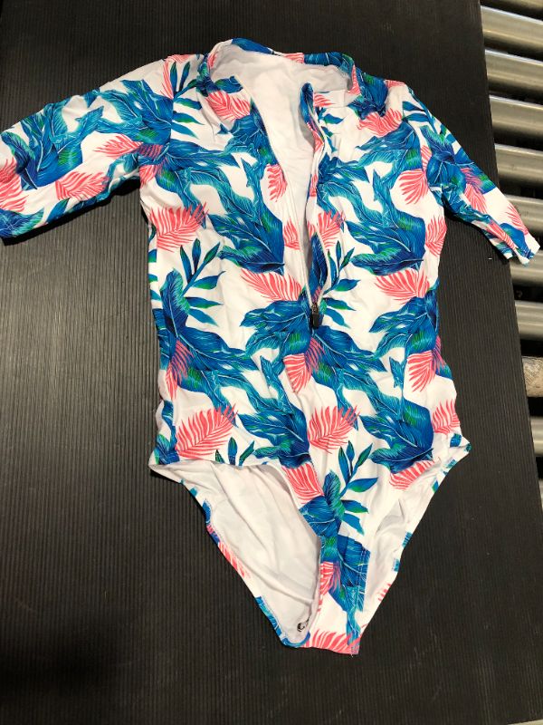 Photo 2 of Aleumdr Womens Zip Front Printed Half Sleeve/Long Sleeve One Piece Swimsuit Swimwear Size: Medium 