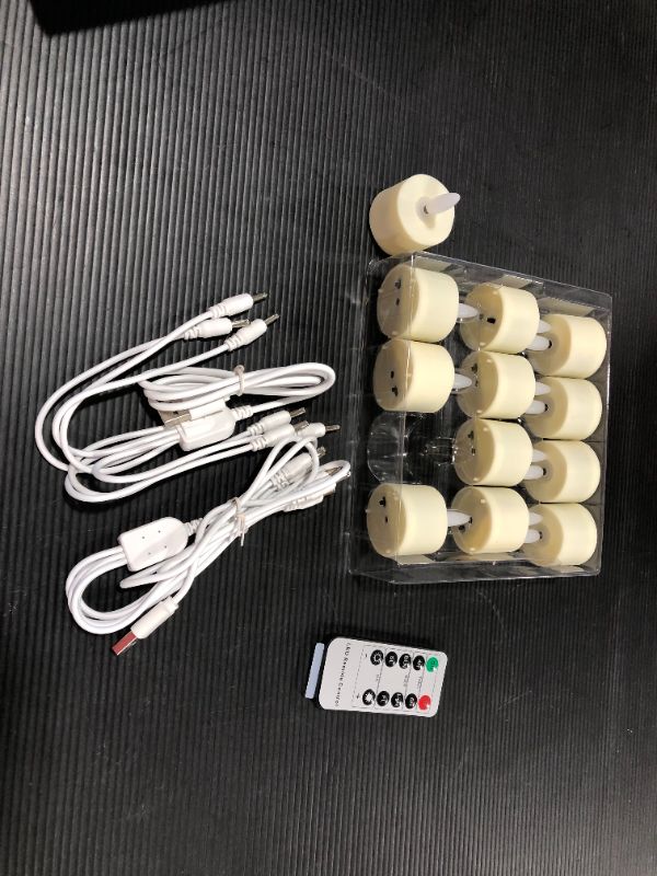 Photo 2 of 12 PCS Rechargeable Flameless Tea Lights Candles Flickering with Remote Timer and 2 USB Charging Cables, 3D Wick Battery Operated Led Decorative Candle Lights for Home, Halloween, Christmas Decor