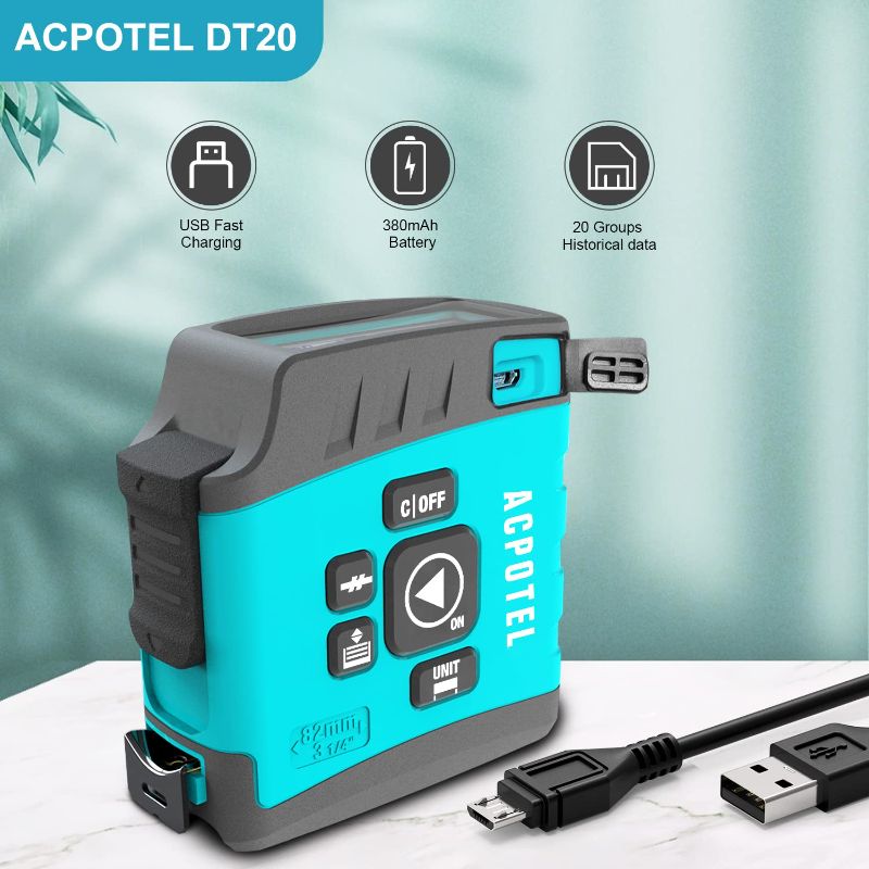 Photo 1 of ACPOTEL 2-in-1 Digital Tape Measure - LCD Display 16Ft Tape Measure, USB Rechargeable Instant Data Display Tape Measure, 20 Groups Historical Memory for Accurate Measuring
