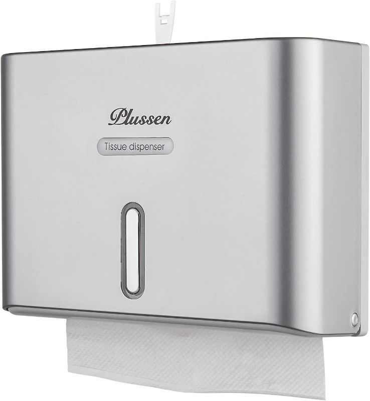 Photo 1 of PLUSSEN Paper Towel Dispenser Wall Mount, Adhesive No Drilling or Screws Installation Multifold Tri-fold Commercial Hand Towel Dispenser,Silver-PN6007
