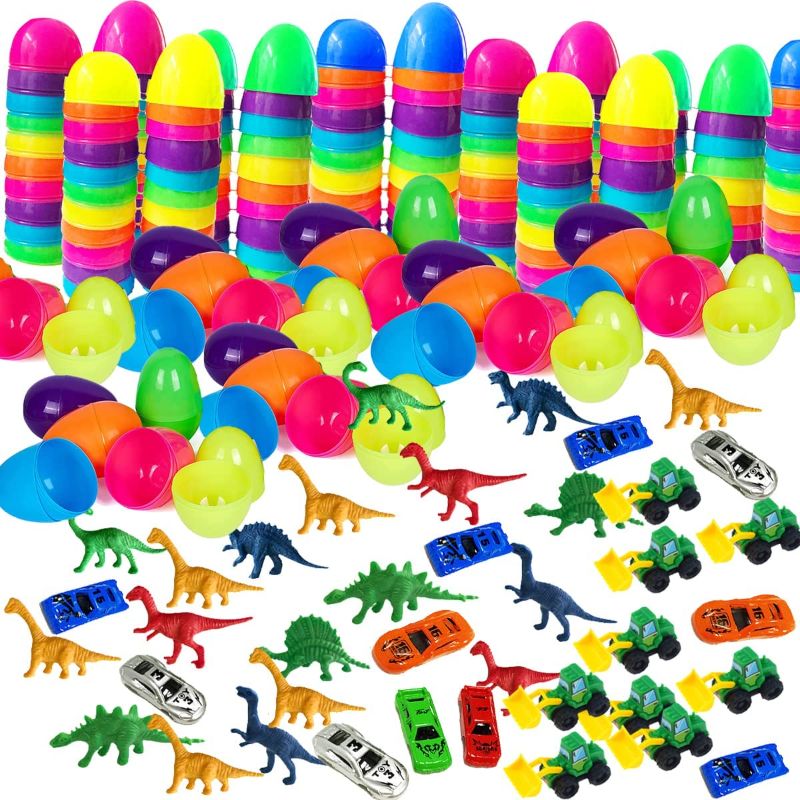 Photo 1 of 2.4inch Mini Fillable Plastic Easter Eggs Assortment Empty Easter Wggs Bulk with Novelty Car Toys for Easter Theme Party Favor, Easter Eggs Hunt, Easter Basket Stuffers/Fillers, Classroom Prize Supplies 102Pcs
