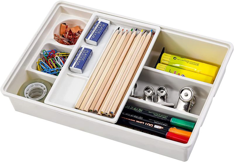 Photo 1 of Office Desk Drawer Organizer Tray Adjustable Junk Drawer Organizers with Sliding Top Tray for Home School
