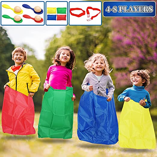 Photo 1 of 4 in 1 Carnival Games, 4 Players Yard Games Sack Race Bags Egg and Spoon Race Legged Relay Race Bands Corn Holes Outdoor Game for Kids Birthday Party Lawn Backyard Holiday Easter
