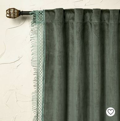 Photo 1 of 1pc Light Filtering Velvet Macrame Trim Window Curtain Panel - Opalhouse™ designed with Jungalow™

