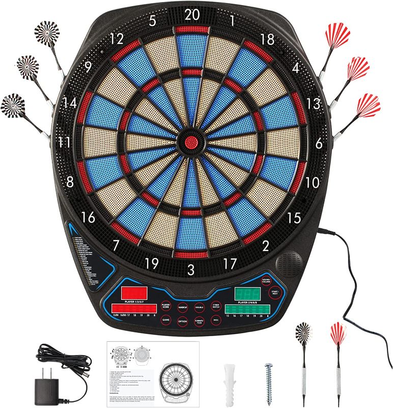 Photo 1 of OLI Electronic Dart Board with 12 Soft Tip Darts, LED Display Automatic Scoring Dartboard Sets for Adults, 100 Plastic Tips & Power Adapter Include (Blue-6 Built-in Slots)
