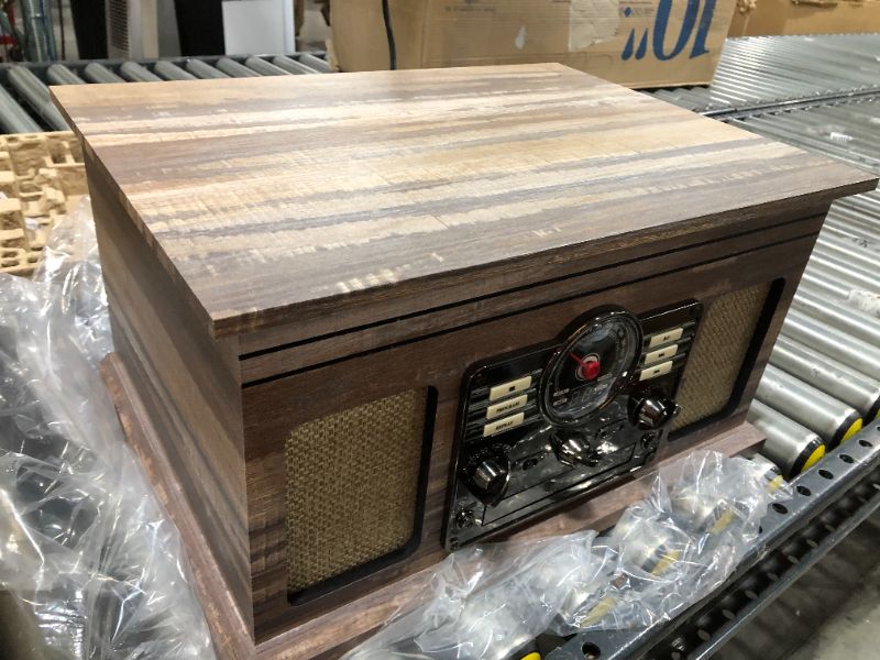 Photo 2 of Victrola Nostalgic 6-in-1 Bluetooth Record Player & Multimedia Center with Built-in Speakers - 3-Speed Turntable, CD & Cassette Player, AM/FM Radio | Wireless Music Streaming | Farmhouse Oatmeal
