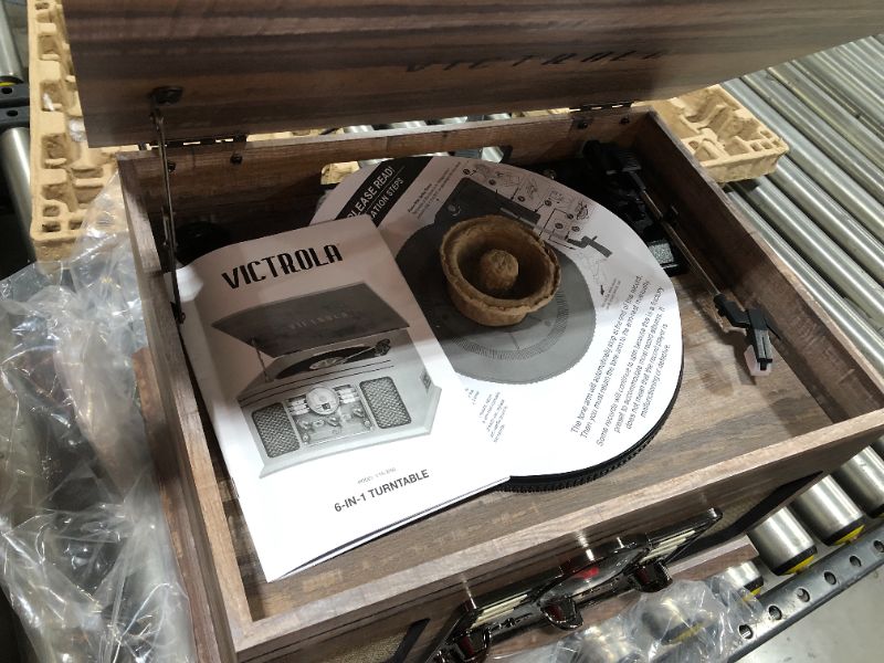 Photo 3 of Victrola Nostalgic 6-in-1 Bluetooth Record Player & Multimedia Center with Built-in Speakers - 3-Speed Turntable, CD & Cassette Player, AM/FM Radio | Wireless Music Streaming | Farmhouse Oatmeal
