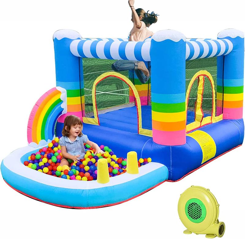 Photo 1 of Inflatable Bounce House with Blower,Jumping Castles for Kids with Pool Indoor Outdoor Multicolor
