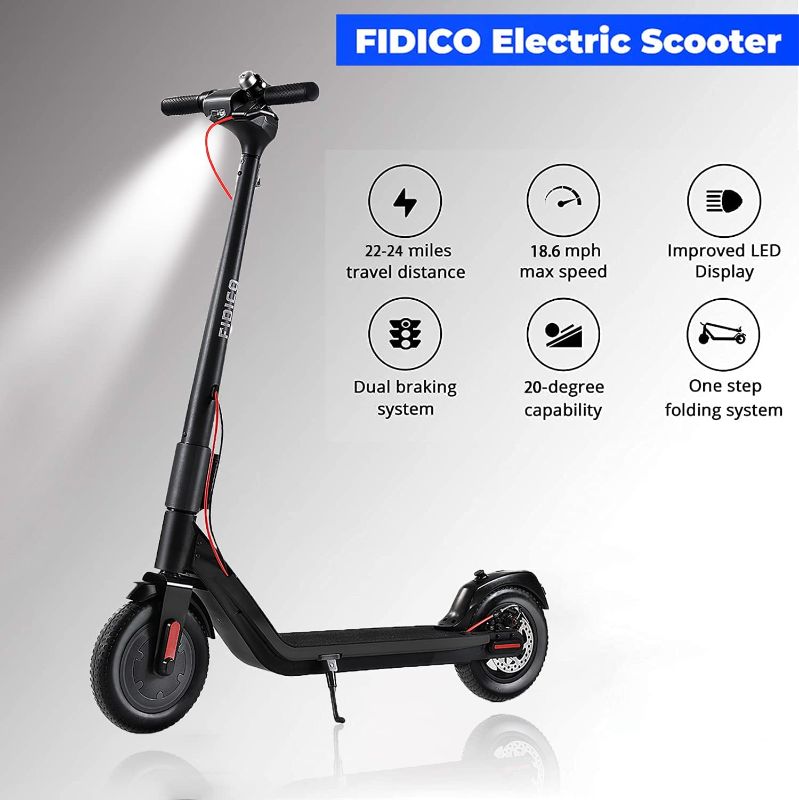 Photo 1 of FIDICO Electric Scooter, 350W Brushless Motor, 10’’ Solid Tires, Up to 18 MPH & 20 Miles Range, Folding Commuter Electric Scooter for Adults

