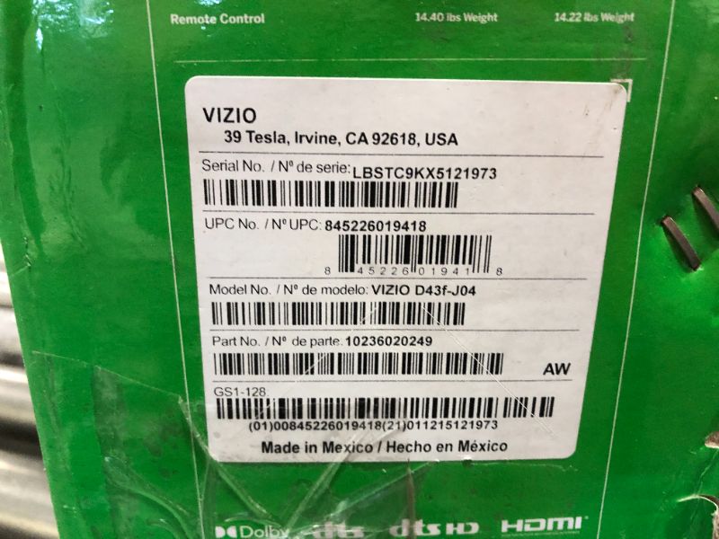 Photo 1 of VIZIO 43? Class FHD (1080p) Smart LED TV (D43f-J)
