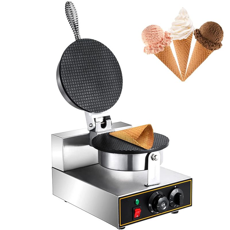 Photo 1 of VEVOR Electric Ice Cream Cone Maker 1200W Commercial Waffle Cone Machine, 110V Stainless Steel Egg Cone Baker w/ Non-Stick Teflon Coating, Temp & Time Control for Restaurant Bakeries
