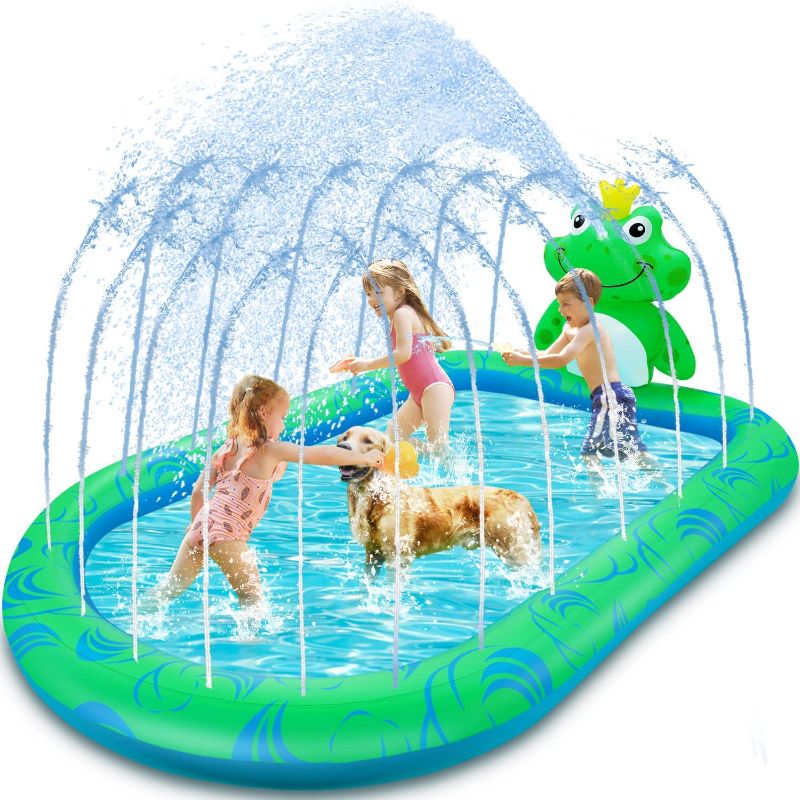 Photo 1 of Inflatable Sprinkler Pool for Kids, 3 in 1 Splash Pad Toddler Kiddie Pool Ball Pit Pirate Ship Water Mat Wading Pool for Boys Girls Swimming Party Baby Water Toy for Outdoor Backyard Summer