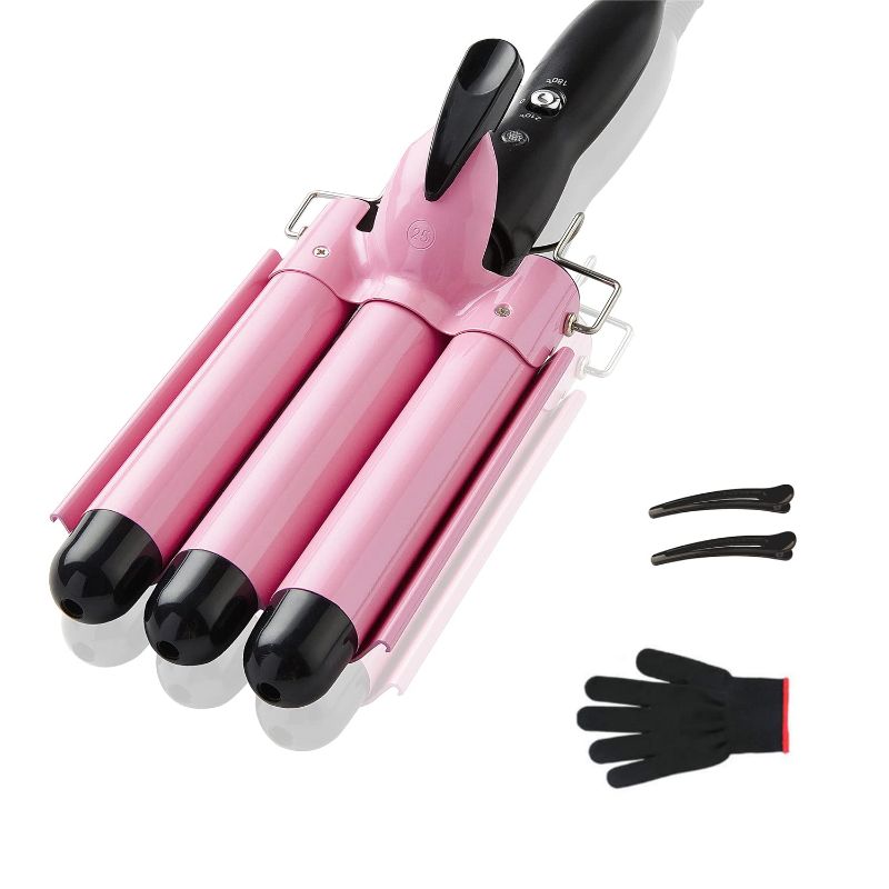 Photo 1 of 3 Barrel Curling Iron Hair Crimper , TOP4EVER 25mm?1 inch ?Professional Hair Curling Wand with Two Temperature Control ,Fast Heating Portable Crimpers for Waving Hair (Pink)
