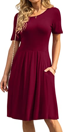 Photo 1 of DouBCQ Women's Casual Flowy Pleated Loose Dresses with Pockets
