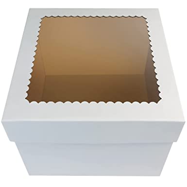 Photo 1 of [15pcs]CHERRY 12" X 12" X 10" White Cake Boxes with Window Bakery Boxes, Disposable Cake Containers Dessert Boxes,Pack of 15 (12 x 12 x 10inch)
