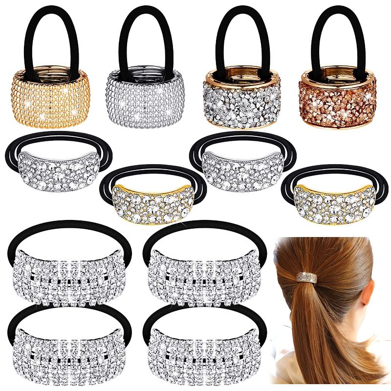 Photo 1 of 12 Pcs Rhinestone Ponytail Holder Cuffs Glitter Elastic Hair Tie Crystal Ponytail Cuff Gothic Rhinestone Hair Band Ponytail Accessories for Women Girls Ladies Hair Elastics and Ties, Mixed Colors
