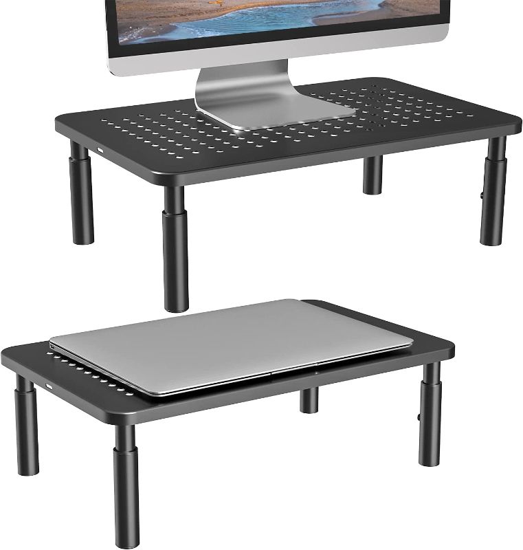 Photo 1 of WALI Monitor Stand Riser, Adjustable Laptop Stand Riser Holder, 3 Height Adjustable Underneath Storage for Office Supplies (STT003-2), 2 Pack, Black
