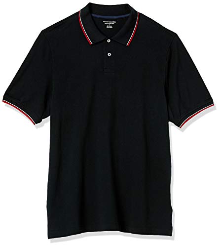 Photo 1 of Amazon Essentials Men's Regular-Fit Cotton Pique Polo Shirt, Black/White/Red, Large
