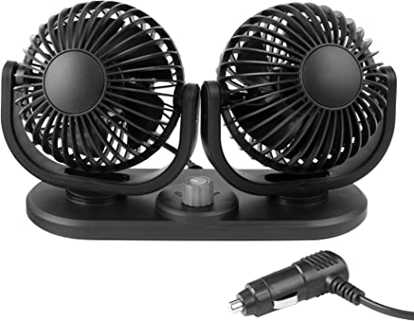 Photo 1 of 12V Car Fans Cooling Air Fan Powerful Dashboard Electric Dual Car Fan Cigarette Lighter Low Noise 360 Degree Rotatable for Truck Vehicle Boat Van SUV RV
