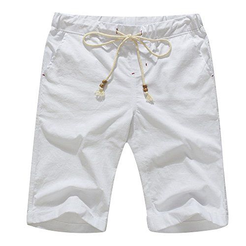 Photo 1 of Amazon Essentials Men's Linen Casual Classic Fit Short White, Large