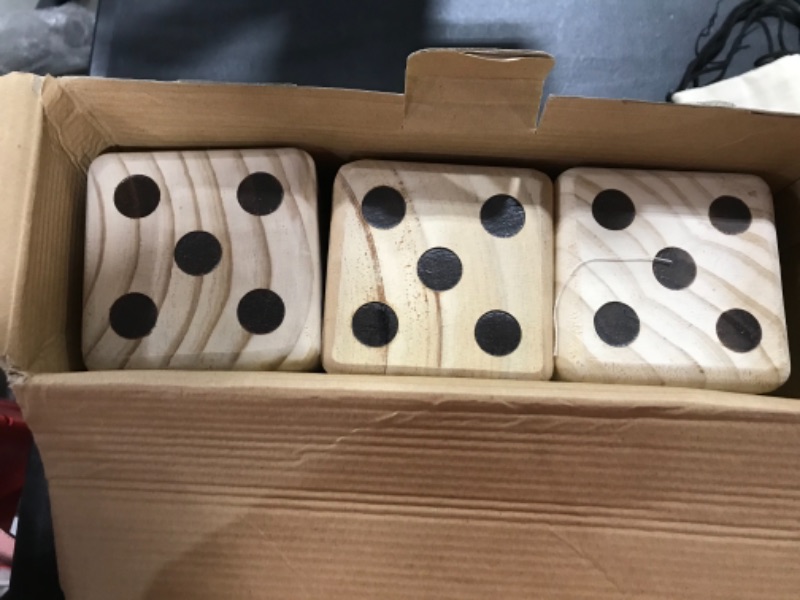 Photo 2 of Barcaloo Yardzee Giant Wooden Yard Dice Set - 3.5 Inch - 6 Jumbo Dice, Marker and Durable Carry Bag - Fun for All Ages and Occasions
