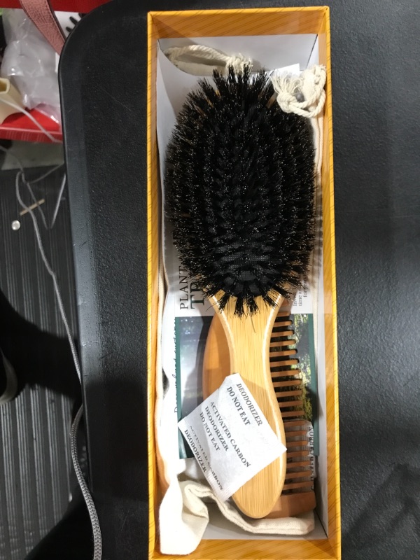 Photo 2 of 100% Boar Bristle Hair Brush Set. Soft Natural Bristles for Thin and Fine Hair. Restore Shine And Texture. Wooden Comb