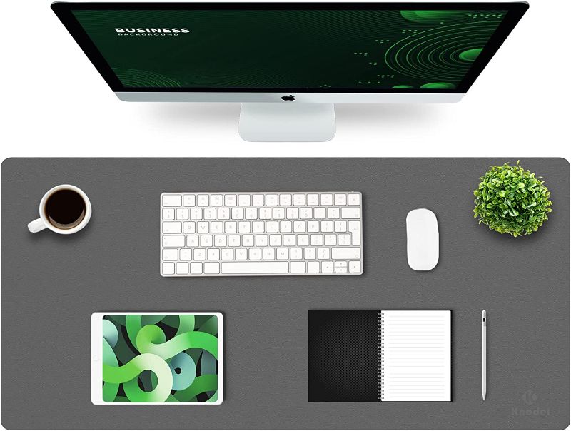 Photo 1 of K KNODEL Desk Mat, Mouse Pad, Desk Pad, Waterproof Desk Mat for Desktop, Leather Desk Pad for Keyboard and Mouse, Desk Pad Protector for Office and Home (Dark Gray, 35.4" x 17")

