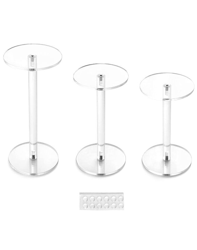 Photo 1 of QWORK Round Acrylic Display Stand, Premium Clear Round Riser Stands, Set of 3
