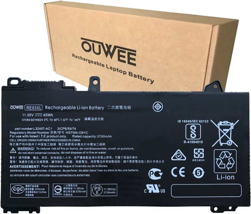 Photo 1 of OUWEE RE03XL Laptop Battery Compatible with HP ProBook 430 440 445 450 455R G6 430 440 445 450 G7 Serie HSTNN-OB1C HSTNN-UB7R HSTNN-DB9A L32407-AC1 L32407-2B1 L32407-541 L32656-005 11.55V 45Wh 3750mAh
