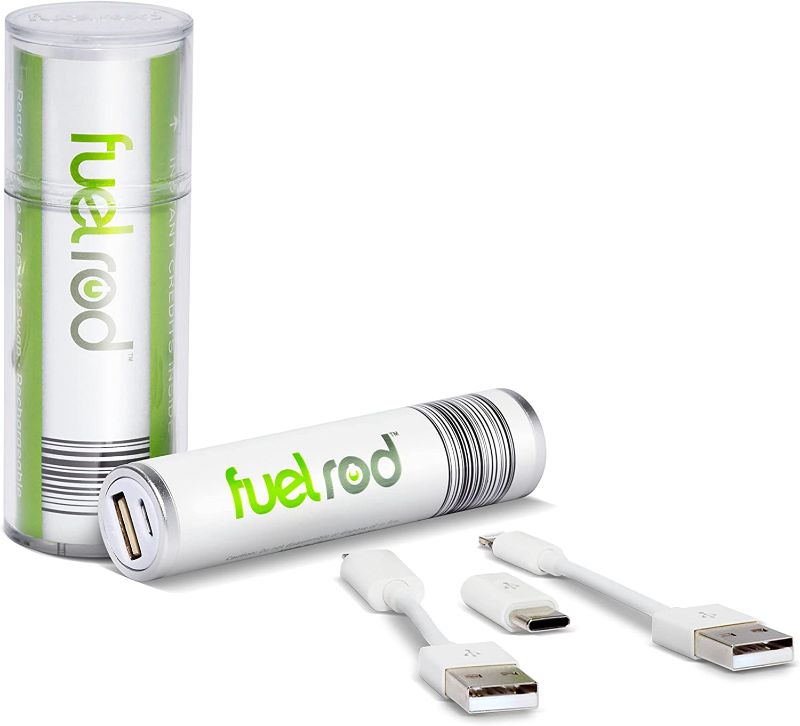 Photo 1 of FuelRod Portable Charger Kit - Pack of 2 - Includes All Cables & Adapters Compatible with All Tablets & Smart Phones, Rechargeable Backup Power Bank, Swap for Charged Rod at Kiosk
