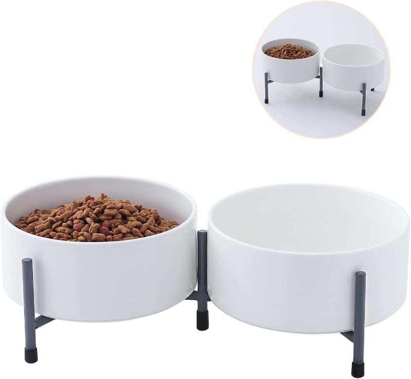 Photo 1 of 6 Inch Ceramic Dog Bowls Set with Metal Stand, 32 Ounces Pet Feeder Dishes for Water and Food,Cats,Small,Medium Dogs,Set of 2
