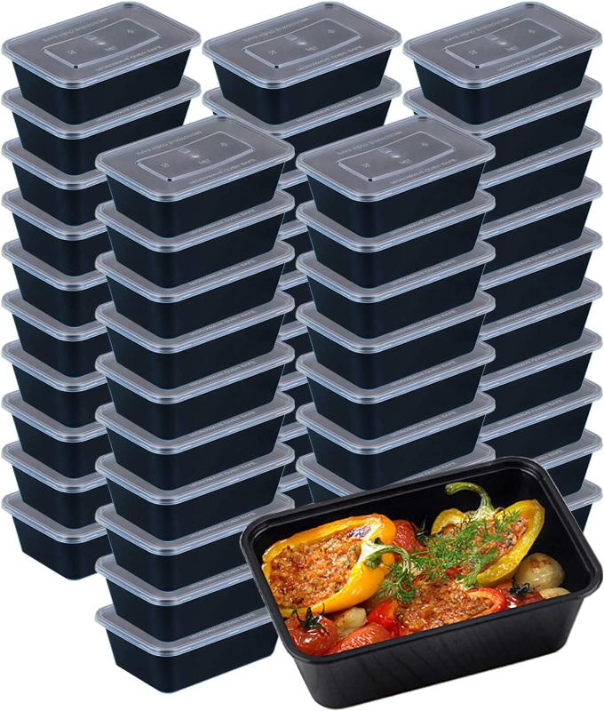 Photo 1 of 50 Pack Food Storage Containers, Disposable Plastic Bento Lunch Boxes Meal Prep Containers with Lids for Microwavable Freezer Safe (750ml/25oz)
