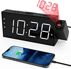 Photo 1 of Projection Alarm Clock on Ceiling,LED Digital Clock for Bedroom with Battery Backup,7”Large Display,USB Charger,Dimmer,180°Projector,12/24H,DST,Snooze,Loud Electric Alarm Clock for Kids,Adults,Elders
